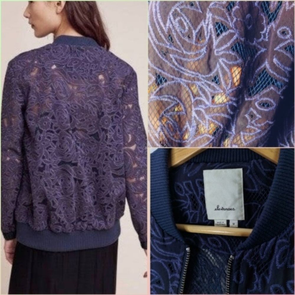Anthro Elevenses Miranda Floral Lace Bomber Jacket